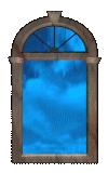 window with rushing blue clouds